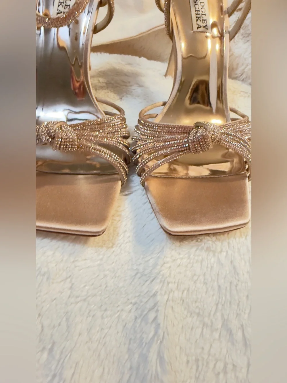 BADGLEY MISCHKA New- Warm Almond-Estella Square Toe Stiletto Heeled Sandal 8.5